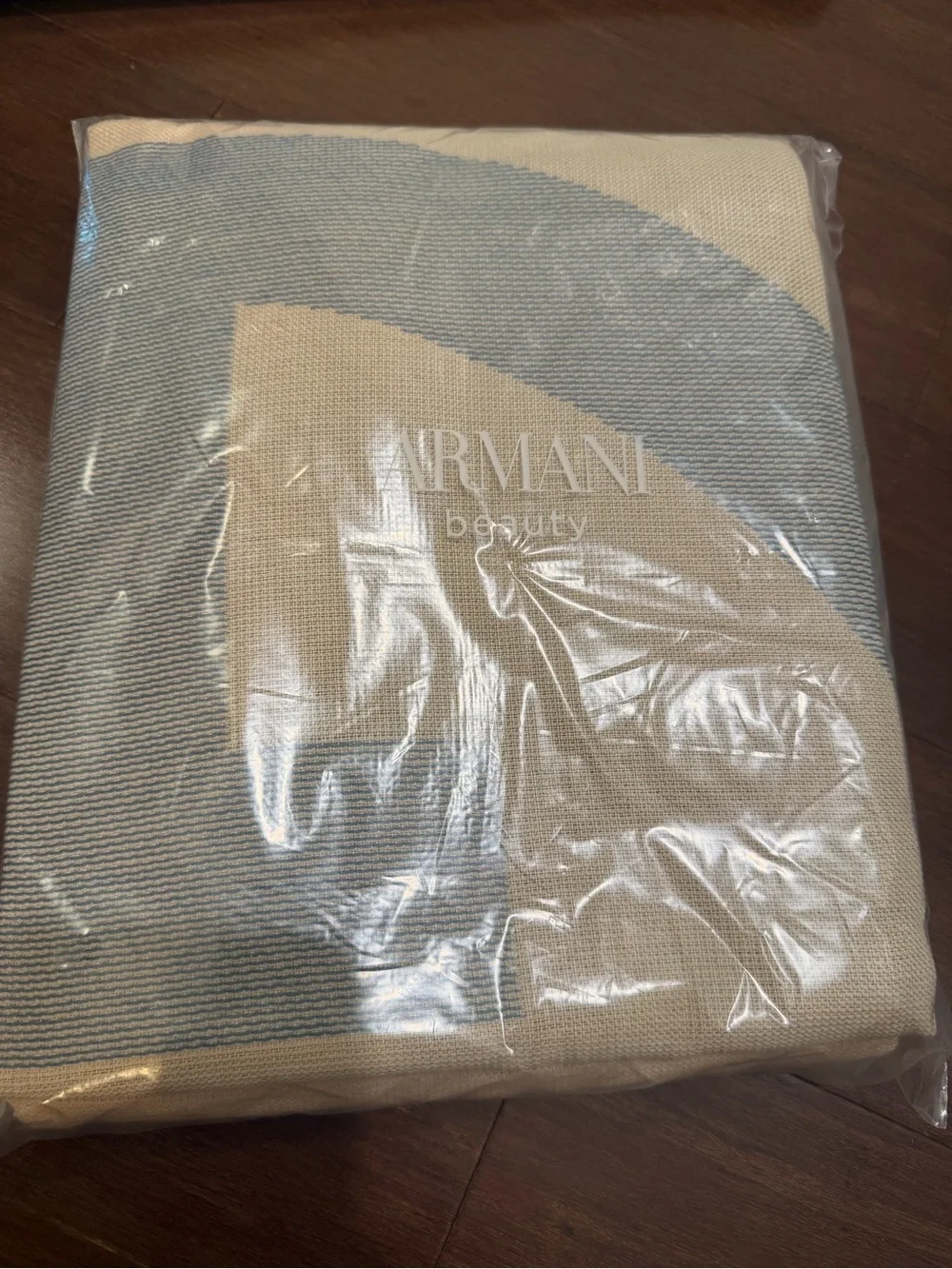 Giorgio Armani Beige Canvas Tote and beach blanket set with Blue Logo